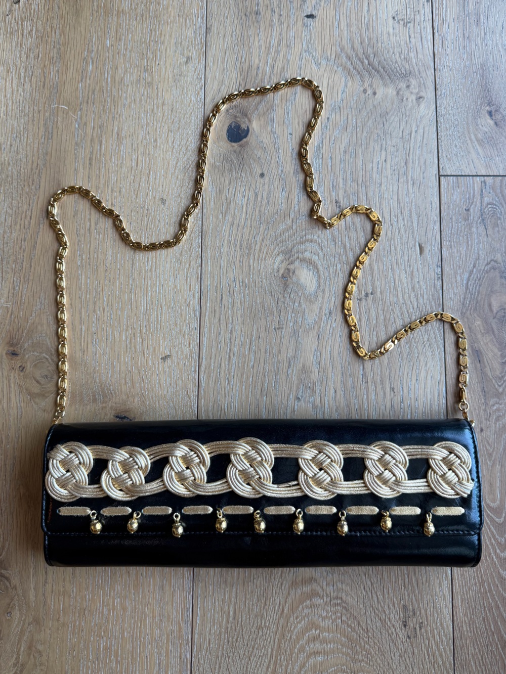 Vintage Roberto Cavalli Gold Passementerie Knot Flap Clutch with Removable Strap